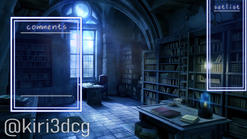 【配信画面セット!】異世界の書斎 vtuber様 配信者様向け 歌枠 雑談枠などに♪ 配信背景 配信素材 夜 夜活 異世界 書斎 ファンタジー Animated Background【背景ループ素材】