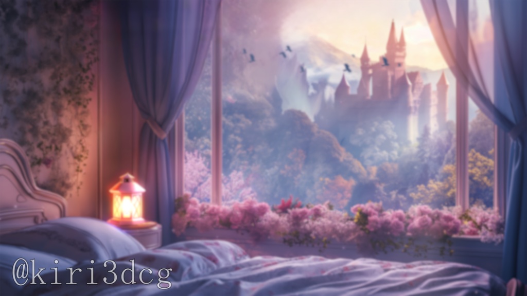 【動く!配信画面セット!】窓から眺めるお城 vtuber様 配信者様向け 歌枠 雑談枠などに♪  背景 配信素材 異世界 ファンタジー 寝室 お城 Animated Background【背景ループ素材】