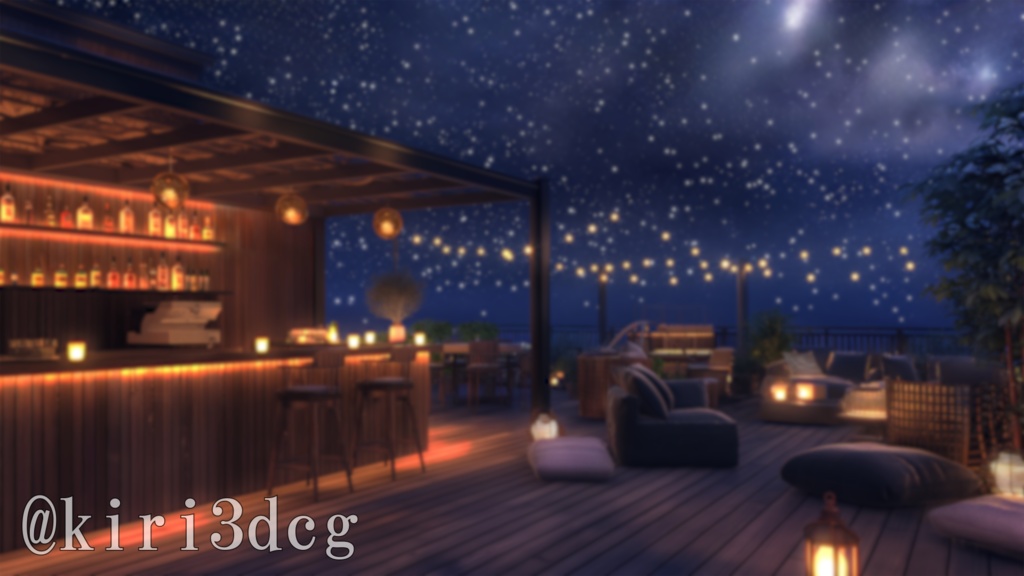 【動く!配信画面セット!】星の見えるBAR vtuber様 配信者様向け 歌枠 雑談枠などに♪ 配信背景 素材 夜 星 流れ星 夜活 幻想的 バー Animated Background【背景ループ素材】
