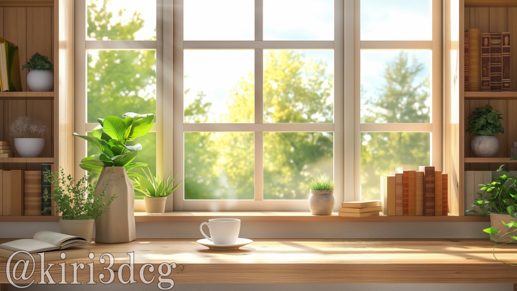 【動く!配信画面セット!】朝日が降り注ぐ窓際 vtuber様 配信者様向け 歌枠 雑談枠などに♪ 配信背景 素材 朝 朝活 コーヒー 朝日 Animated Background【背景ループ素材】