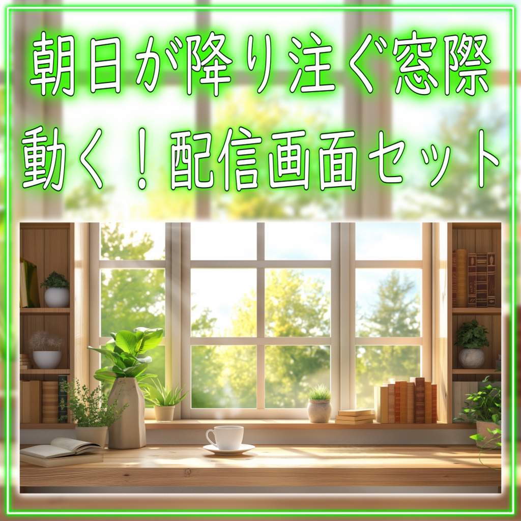 【動く！配信画面セット！】朝日が降り注ぐ窓際 vtuber様 配信者様向け 歌枠 雑談枠などに♪  配信背景 素材 朝 朝活 コーヒー 朝日 Animated Background【背景ループ素材】