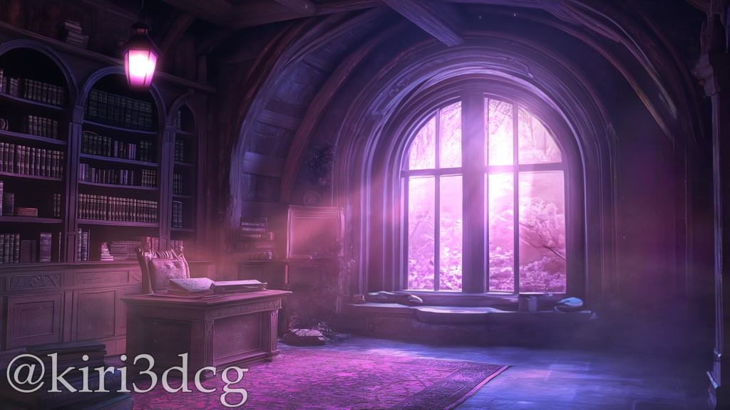 【動く!配信画面セット!】魔法使いの書斎 vtuber様 配信者様向け 歌枠 雑談枠などに♪ ファンタジー 夜 配信背景 書斎 素材 背景 Animated Background【背景ループ素材】