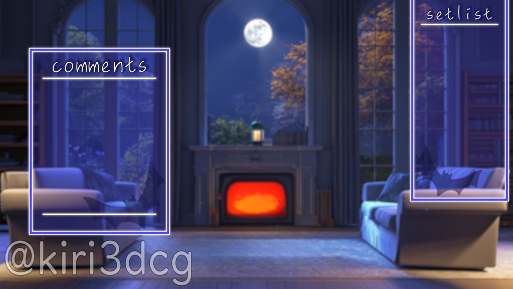 【動く!配信画面セット!】月明かりが照らす洋館 vtuber様 配信者様向け 歌枠 雑談枠などに♪  ファンタジー 夜 夜活 配信背景 素材 背景 洋館 Animated Background【背景ループ素材】