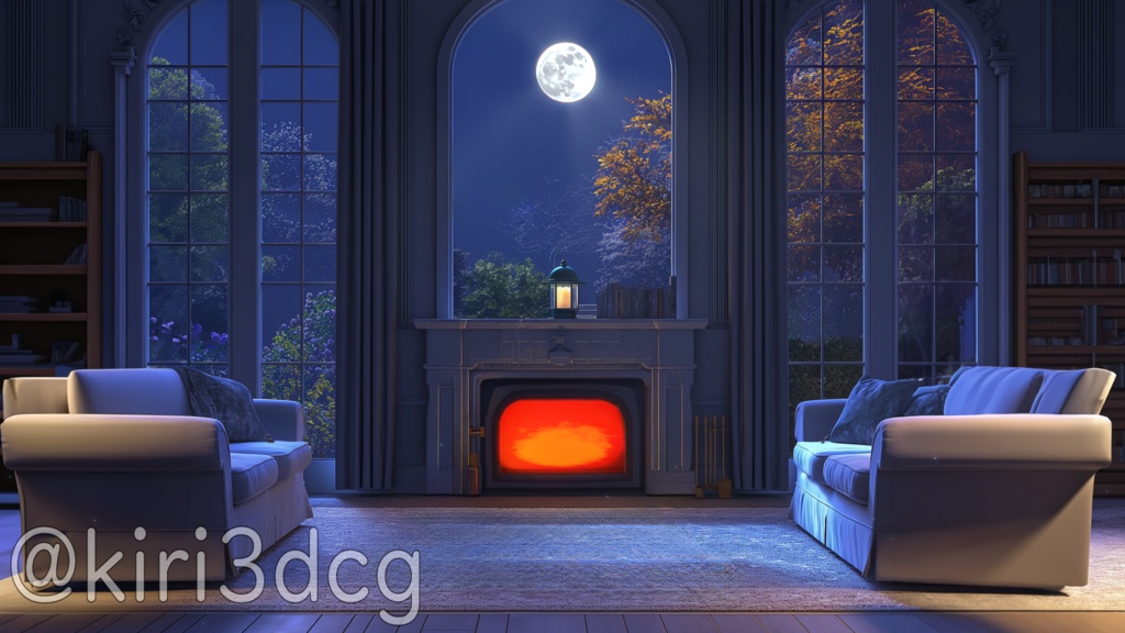 【動く!配信画面セット!】月明かりが照らす洋館 vtuber様 配信者様向け 歌枠 雑談枠などに♪  ファンタジー 夜 夜活 配信背景 素材 背景 洋館 Animated Background【背景ループ素材】