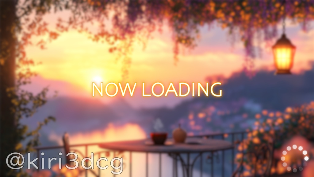 【動く!配信画面セット!】夕日の見えるカフェのバルコニー vtuber様 配信者様向け 歌枠 雑談枠などに♪ ファンタジー カフェ 夕日 バルコニー 配信背景 素材 背景 Animated Background【背景ループ素材】