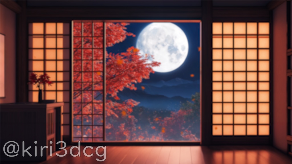 【配信画面セット!】紅葉舞う月夜の部屋 vtuber様 配信者様向け 歌枠 雑談枠などに♪ 配信背景 素材 夜 月 紅葉 夜活 癒し 秋素材 幻想的 Animated Background【背景ループ素材】