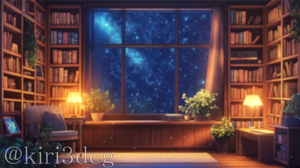 【配信画面セット!】星空の書斎 vtuber様 配信者様向け 歌枠 雑談枠などに♪ 夜 配信背景 書斎 星空 素材 背景 Animated Background【背景ループ素材】