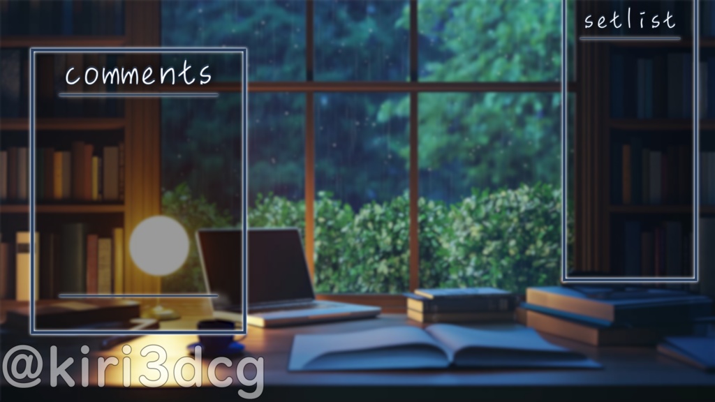 【配信画面セット!】雨の日のデスク vtuber様 配信者様向け 歌枠 雑談枠などに♪ 夜 雨 配信背景 書斎 デスク 素材 背景 Animated Background【背景ループ素材】