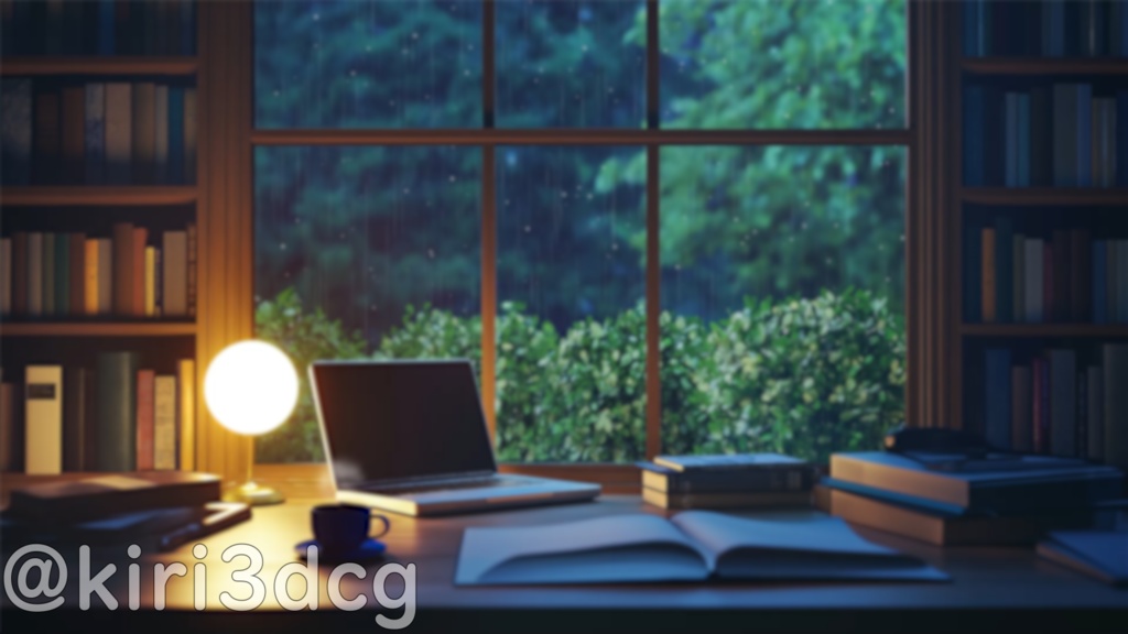 【配信画面セット!】雨の日のデスク vtuber様 配信者様向け 歌枠 雑談枠などに♪ 夜 雨 配信背景 書斎 デスク 素材 背景 Animated Background【背景ループ素材】
