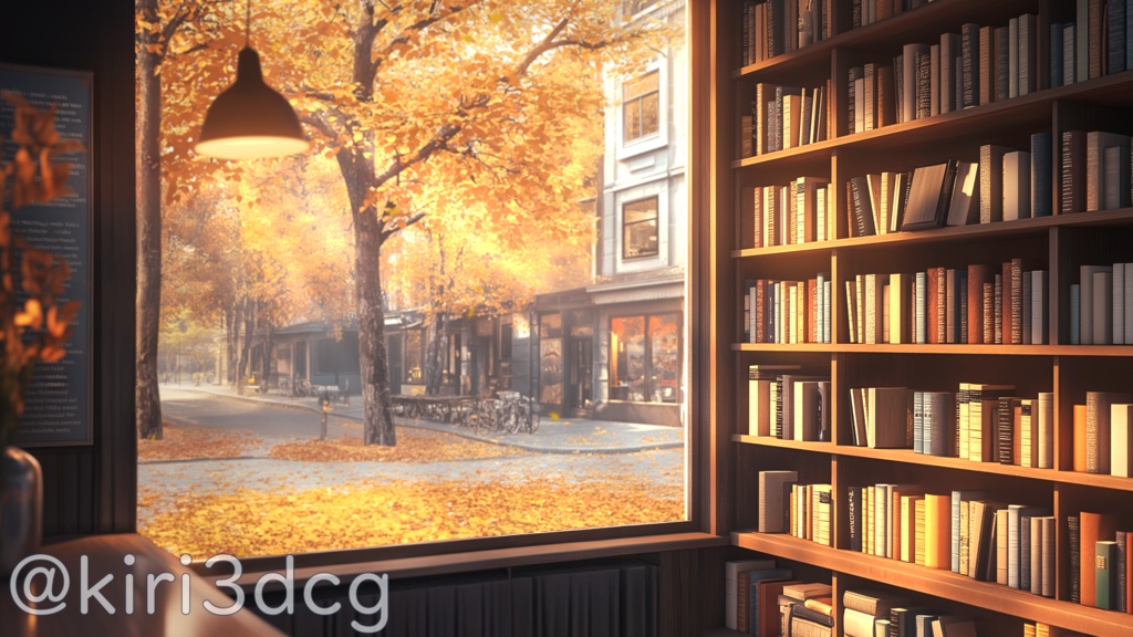 【配信画面セット!】秋のブックカフェの一室 vtuber様 配信者様向け 雑談枠などに♪ 配信背景 素材 紅葉 カフェ 本 秋 Animated Background【背景ループ素材】
