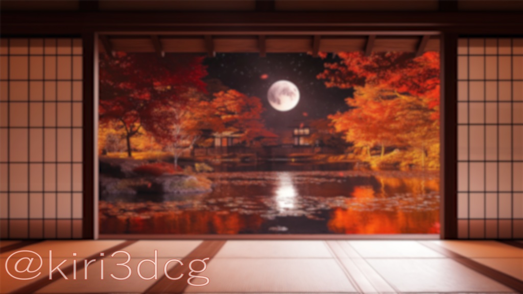 【動く!配信画面セット!】紅葉が散る和室 vtuber様 配信者様向け 歌枠 雑談枠などに♪ 配信背景 素材 夜 月 紅葉 和室 夜活 癒し 池 秋素材 幻想的 Animated Background【背景ループ素材】