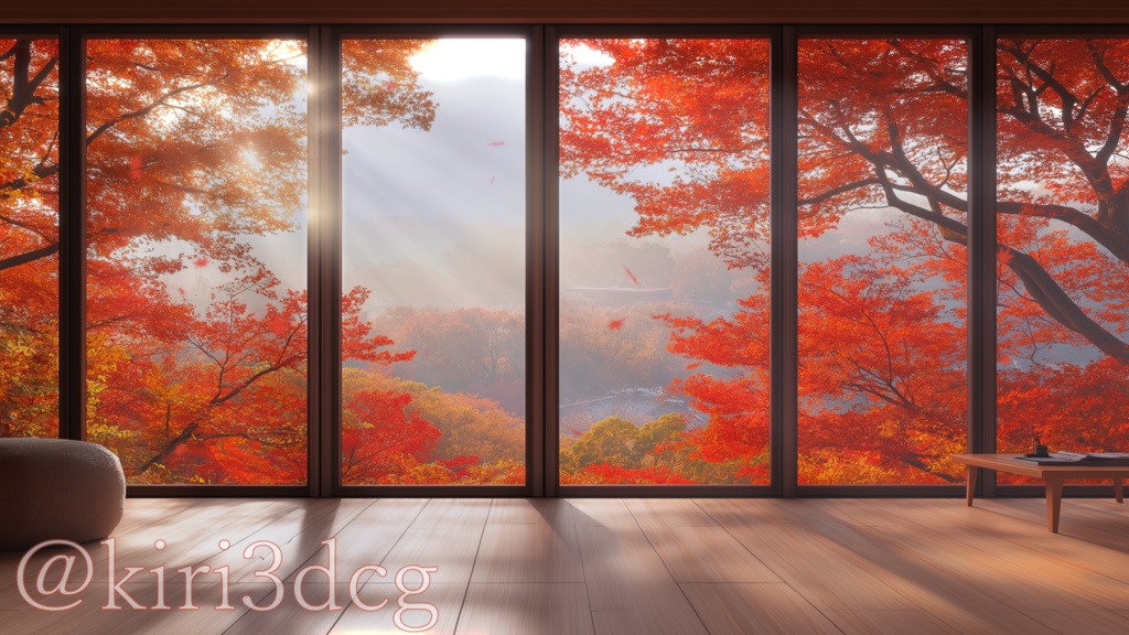【配信画面セット!】紅葉が散るリビング vtuber様 配信者様向け 歌枠 雑談枠などに♪ 配信背景 素材 昼 朝 紅葉 リビング 癒し 秋素材 景色 Animated Background【背景ループ素材】