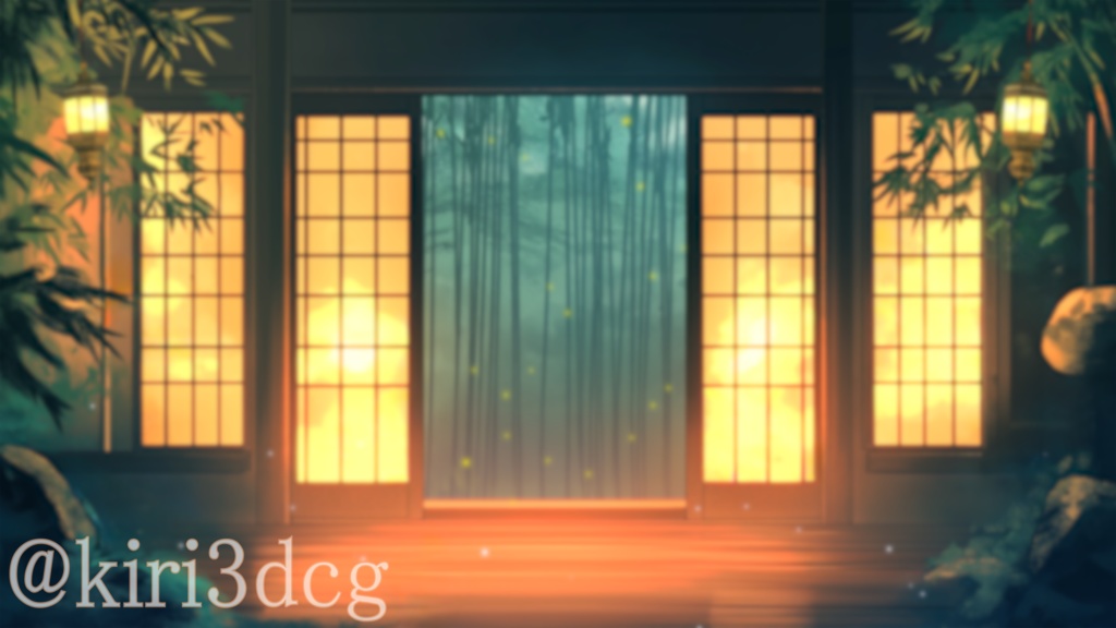 【動く!配信背景セット!】静かな竹林の部屋 vtuber様 配信者様向け 歌枠 雑談枠などに♪  夜 配信背景 竹 蛍 七夕 素材 背景 Animated Background【背景ループ素材】