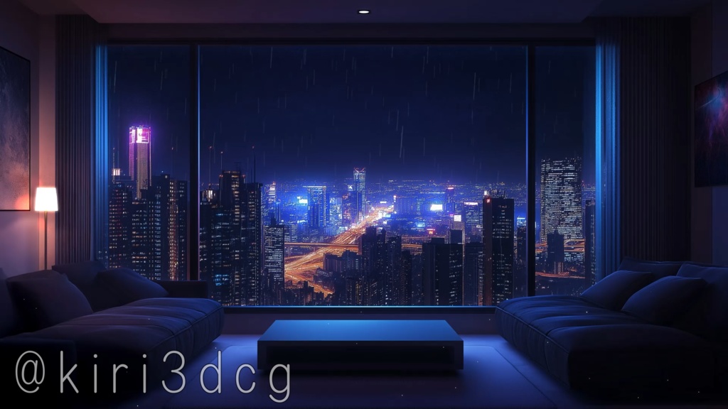 【配信画面セット!】都会のモダンリビング vtuber様 配信者様向け 歌枠や雑談枠などに♪ 背景素材 素材 リビング 夜 雨 モダン Animated Background【背景ループ素材】