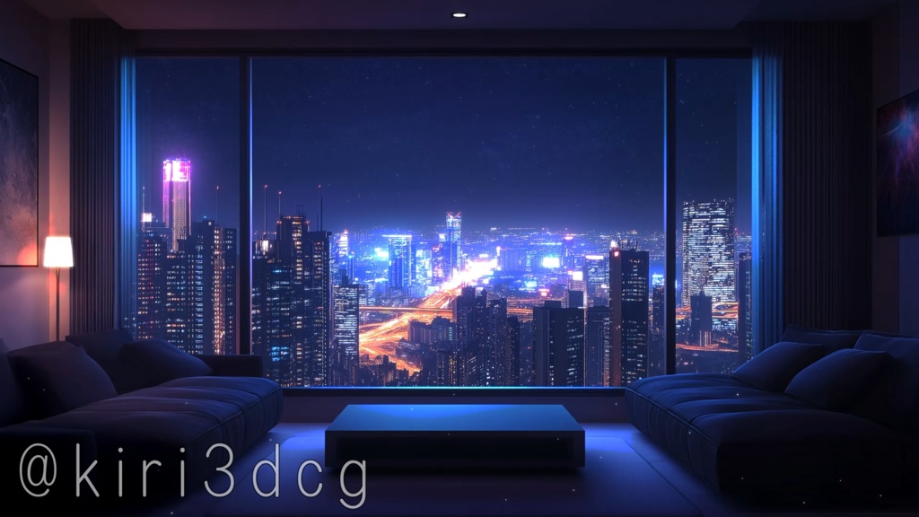 【配信画面セット!】都会のモダンリビング vtuber様 配信者様向け 歌枠や雑談枠などに♪ 背景素材 素材 リビング 夜 雨 モダン Animated Background【背景ループ素材】