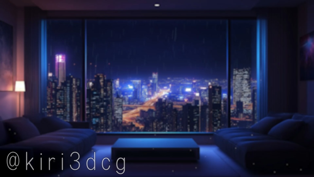 【配信画面セット!】都会のモダンリビング vtuber様 配信者様向け 歌枠や雑談枠などに♪ 背景素材 素材 リビング 夜 雨 モダン Animated Background【背景ループ素材】