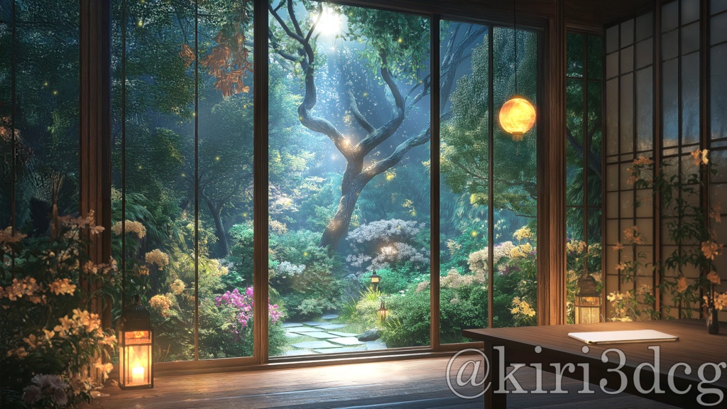 【配信画面セット!】幻想的な森の部屋 vtuber様 配信者様向け 歌枠 雑談枠などに♪ 夜 配信背景 幻想的 ファンタジー 月 蛍 素材 背景 Animated Background【背景ループ素材】