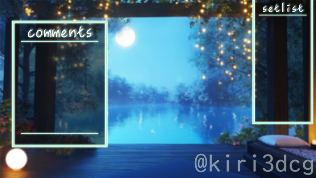 【配信画面セット!】幻想的な月夜の湖景 vtuber様 配信者様向け 歌枠 雑談枠などに♪ 夜 配信背景 幻想的 ファンタジー 月 湖 素材 背景 Animated Background【背景ループ素材】