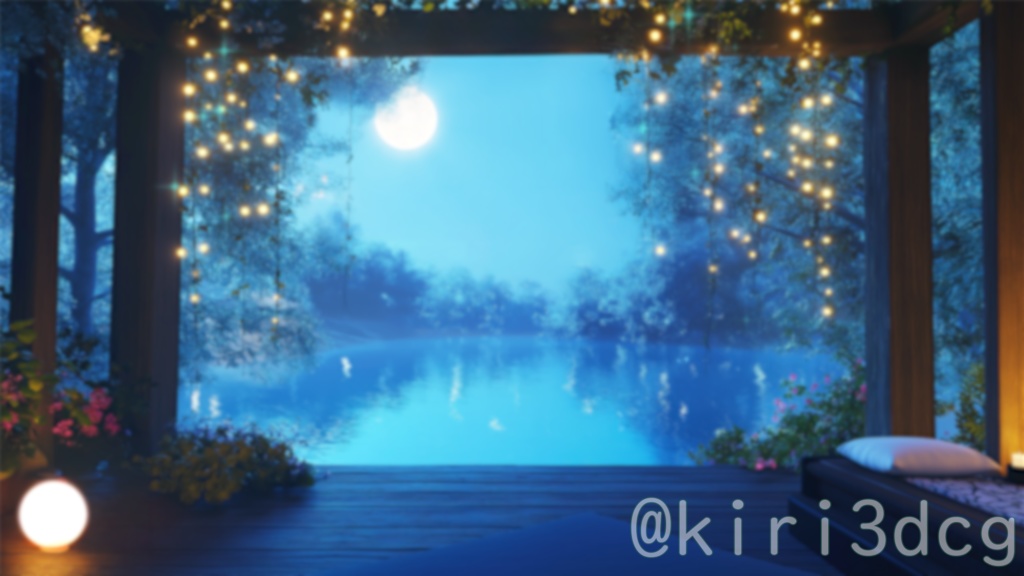 【配信画面セット!】幻想的な月夜の湖景 vtuber様 配信者様向け 歌枠 雑談枠などに♪ 夜 配信背景 幻想的 ファンタジー 月 湖 素材 背景 Animated Background【背景ループ素材】