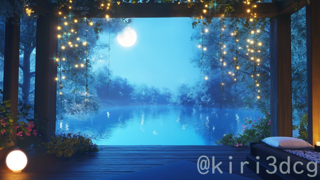 【配信画面セット!】幻想的な月夜の湖景 vtuber様 配信者様向け 歌枠 雑談枠などに♪ 夜 配信背景 幻想的 ファンタジー 月 湖 素材 背景 Animated Background【背景ループ素材】