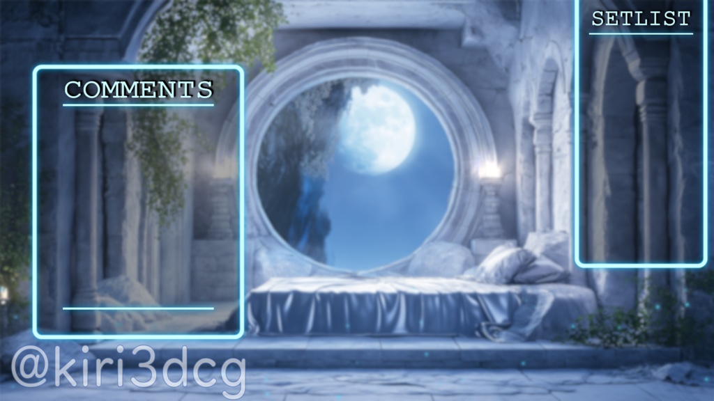 【配信画面セット!】神殿の寝室 vtuber様 配信者様向け 歌枠 雑談枠などに♪ 配信背景 寝室 月明かり 神殿 光 素材 背景 Animated Background【背景ループ素材】