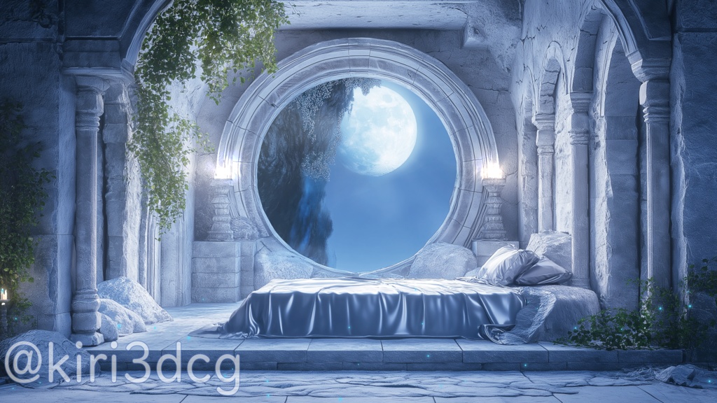 【配信画面セット!】神殿の寝室 vtuber様 配信者様向け 歌枠 雑談枠などに♪ 配信背景 寝室 月明かり 神殿 光 素材 背景 Animated Background【背景ループ素材】