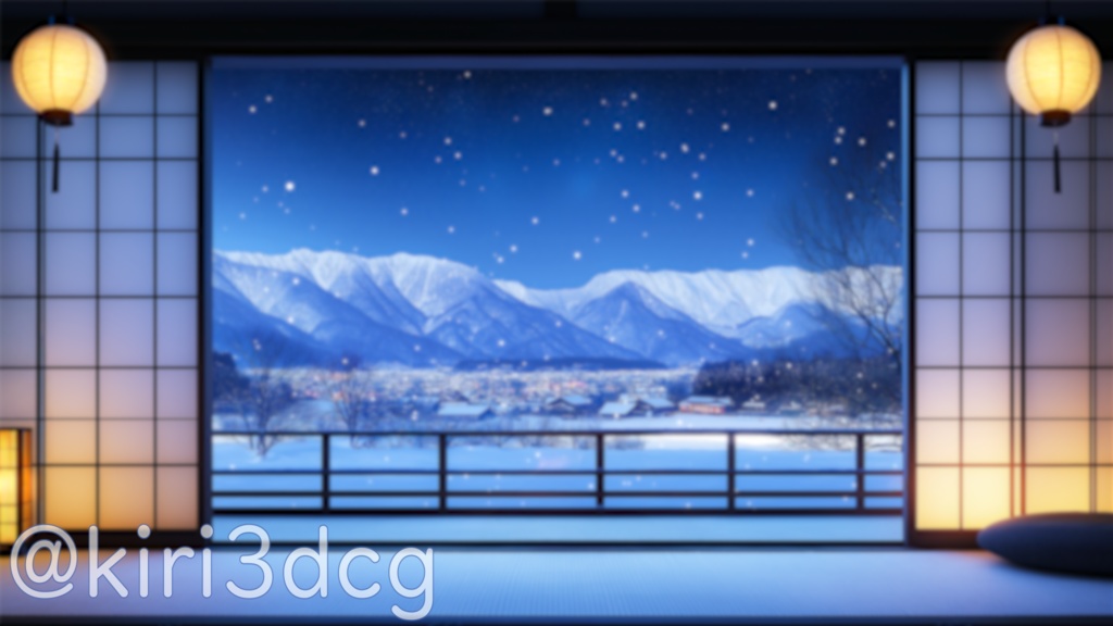 【動く!配信画面セット!】雪景色の見える和室 vtuber様 配信者様向け 歌枠 雑談枠などに♪ 配信背景 和室 雪 冬 景色 素材 背景 Animated Background【背景ループ素材】