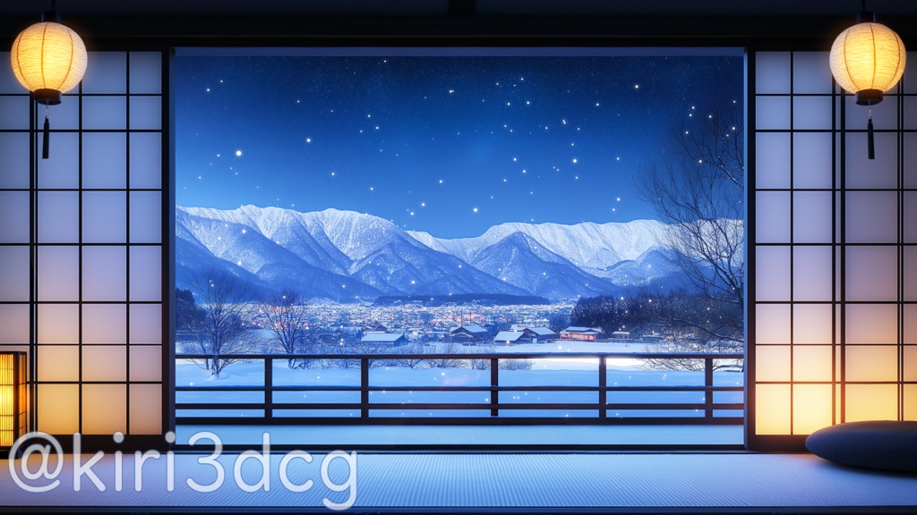 【動く!配信画面セット!】雪景色の見える和室 vtuber様 配信者様向け 歌枠 雑談枠などに♪ 配信背景 和室 雪 冬 景色 素材 背景 Animated Background【背景ループ素材】