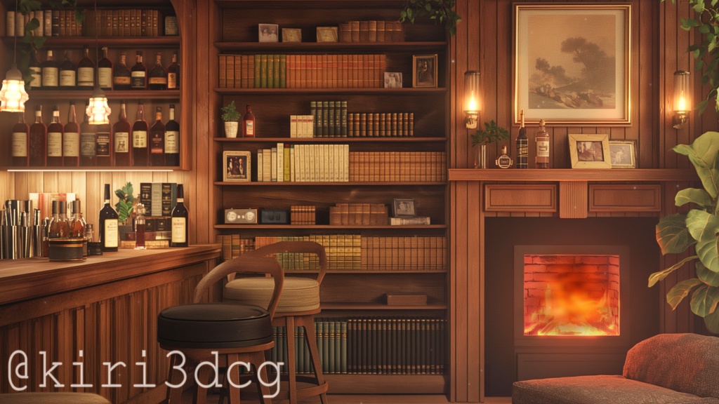 【動く!配信画面セット!】暖炉が灯る隠れ家BAR vtuber様 配信者様向け 歌枠 雑談枠などに♪ 配信背景 バー 冬 秋 暖炉 暖かい 隠れ家 素材 背景 Animated Background【背景ループ素材】