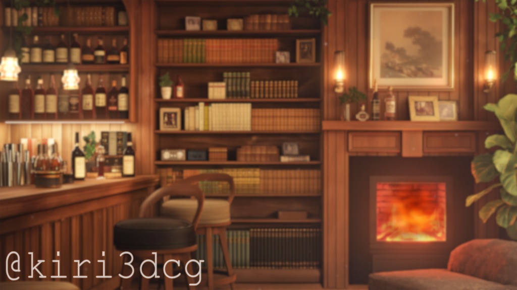 【動く!配信画面セット!】暖炉が灯る隠れ家BAR vtuber様 配信者様向け 歌枠 雑談枠などに♪ 配信背景 バー 冬 秋 暖炉 暖かい 隠れ家 素材 背景 Animated Background【背景ループ素材】