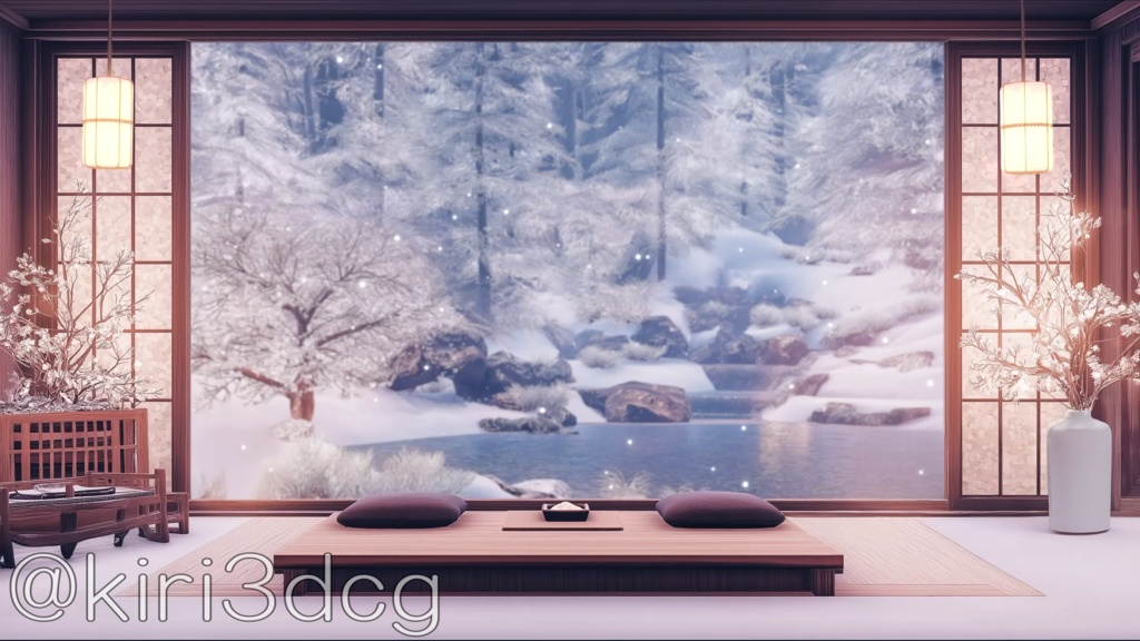 【動く!配信画面セット!】和室から眺める雪 vtuber様 配信者様向け 歌枠 雑談枠などに♪ 配信背景 和室 雪 冬 景色 素材 背景 Animated Background【背景ループ素材】
