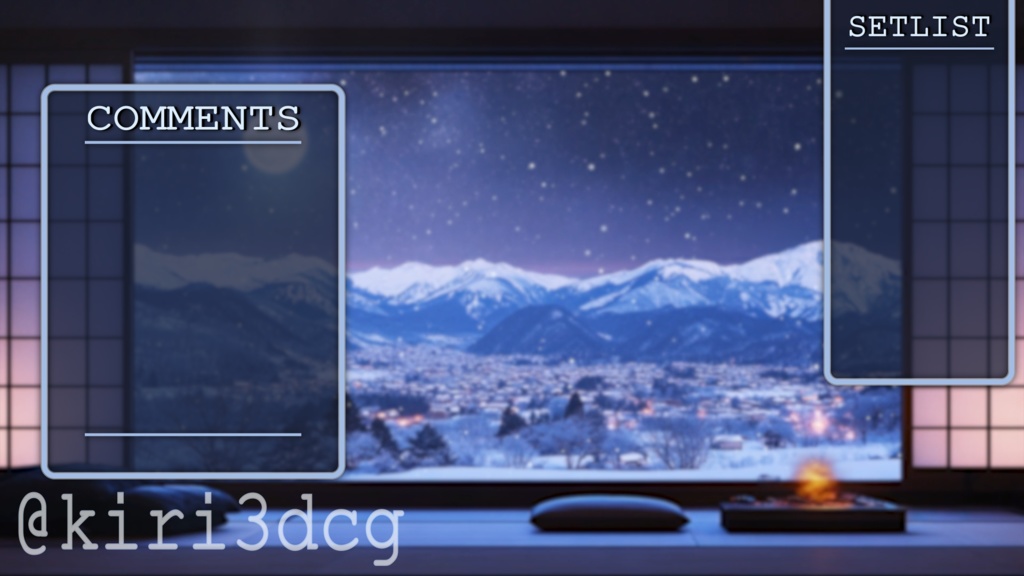 【動く!配信画面セット!】満月と雪景色が広がる和室 vtuber様 配信者様向け 歌枠 雑談枠などに♪ 配信背景 満月 和室 雪 冬 景色 素材 背景 Animated Background【背景ループ素材】