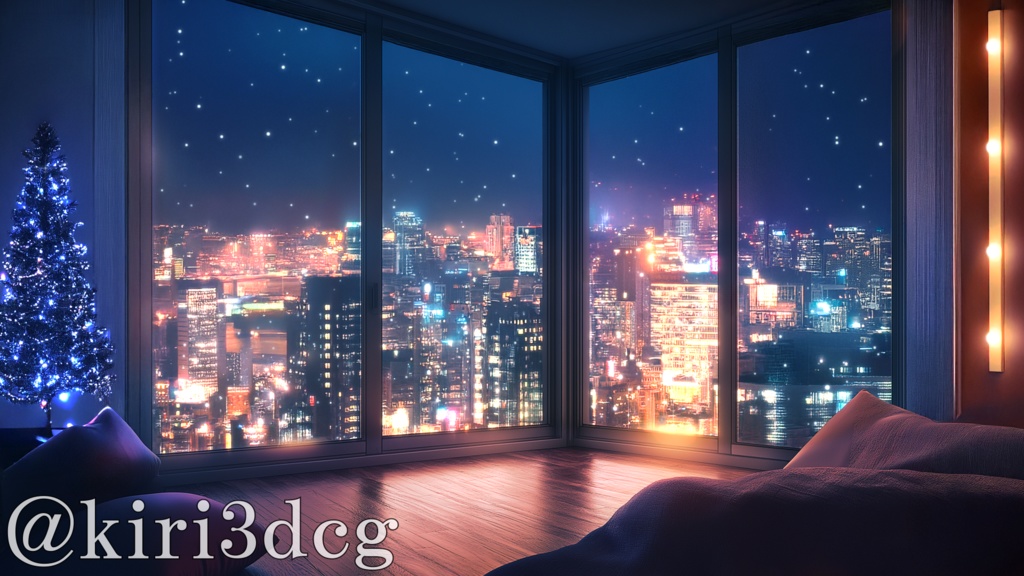 【配信画面セット!】雪の降る街を眺めるリビング vtuber様 配信者様向け 歌枠 雑談枠などに♪ 配信背景 クリスマス Xmas リビング 冬 素材 背景 Animated Background【背景ループ素材】