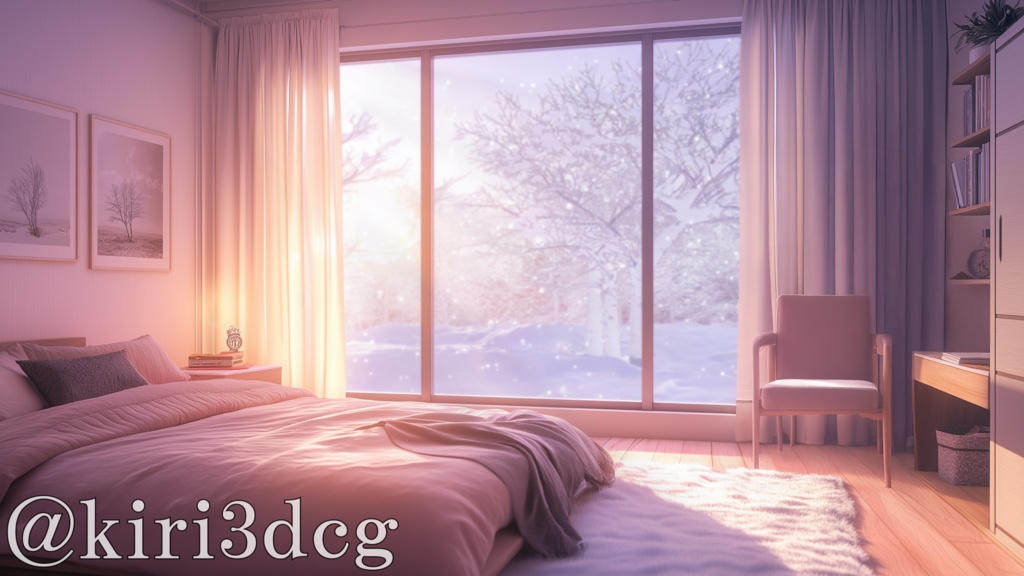 【配信画面セット!】雪が降る日の寝室 vtuber様 配信者様向け 歌枠 雑談枠などに♪ 配信背景 寝室 雪 冬 素材 背景 Animated Background【背景ループ素材】