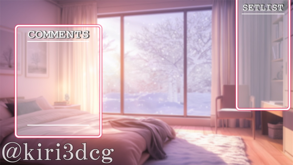 【配信画面セット!】雪が降る日の寝室 vtuber様 配信者様向け 歌枠 雑談枠などに♪ 配信背景 寝室 雪 冬 素材 背景 Animated Background【背景ループ素材】