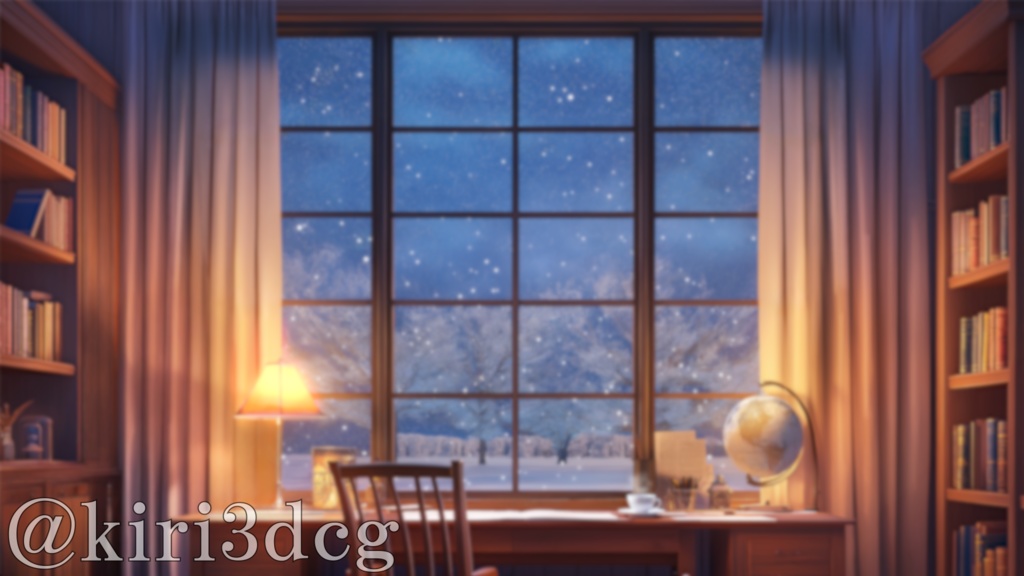 【配信画面セット!】雪景色と暖かな書斎 vtuber様 配信者様向け 歌枠 雑談枠などに♪ 配信背景 書斎 雪 冬 素材 背景 Animated Background【背景ループ素材】