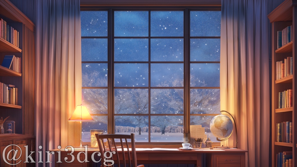 【配信画面セット!】雪景色と暖かな書斎 vtuber様 配信者様向け 歌枠 雑談枠などに♪ 配信背景 書斎 雪 冬 素材 背景 Animated Background【背景ループ素材】