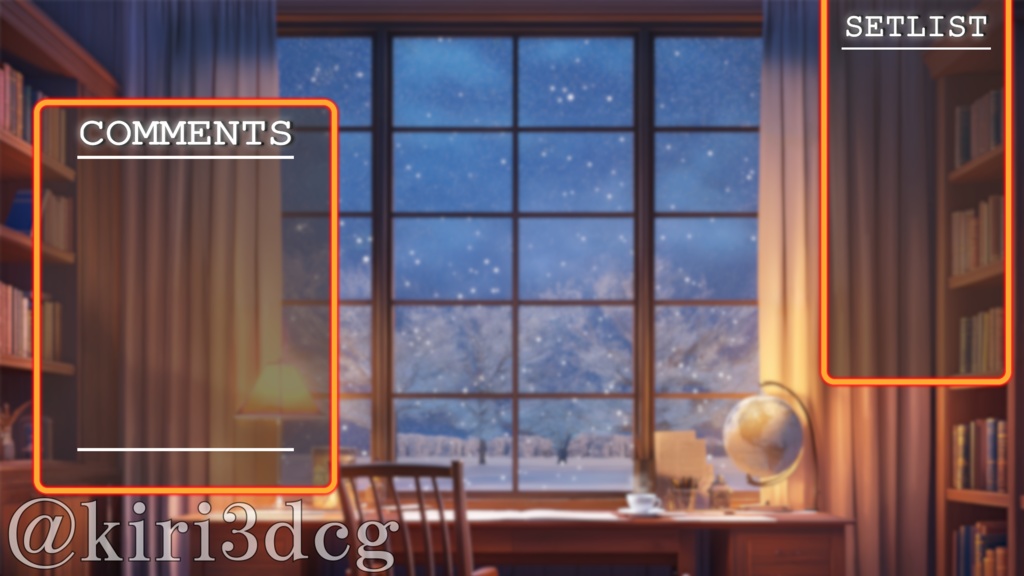 【配信画面セット!】雪景色と暖かな書斎 vtuber様 配信者様向け 歌枠 雑談枠などに♪ 配信背景 書斎 雪 冬 素材 背景 Animated Background【背景ループ素材】