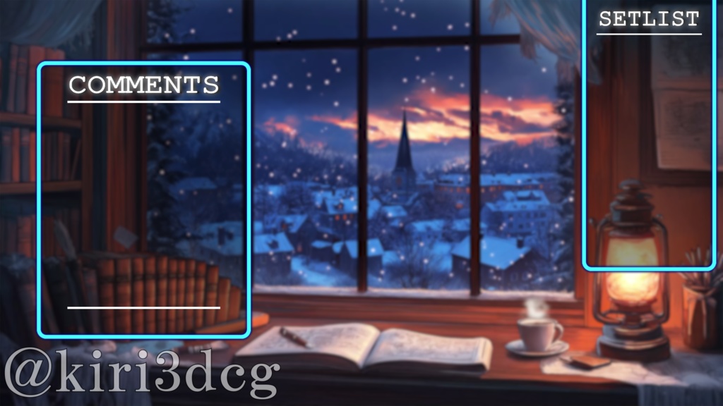 【配信画面セット!】雪の夜景とアンティーク書斎 vtuber様 配信者様向け 歌枠 雑談枠などに♪ 配信背景 書斎 雪 冬 夜 窓 素材 背景 Animated Background【背景ループ素材】