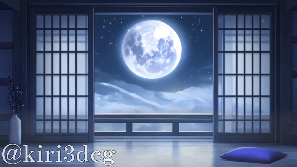 【動く!配信画面セット!】夜風と月光の和室 vtuber様 配信者様向け 歌枠 雑談枠などに♪ 配信背景 和室 月 幻想的 景色 素材 背景 Animated Background【背景ループ素材】