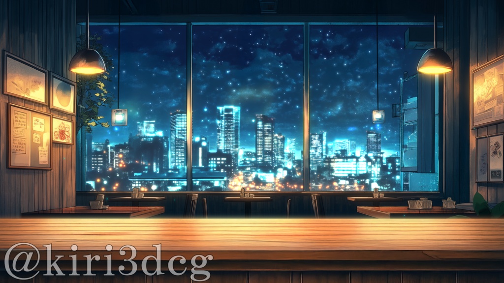 【配信画面セット!】星空と夜景が見えるカフェ vtuber様 配信者様向け 雑談枠などに♪ 配信背景 素材 流れ星 夜景 コーヒー カフェ 本 Animated Background【背景ループ素材】