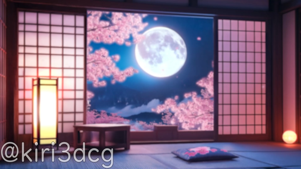 【動く!配信画面セット!】月明かりと桜の間 vtuber様 配信者様向け 歌枠 雑談枠などに♪  配信背景 桜 和室 さくら 夜月 素材 背景 Animated Background【背景ループ素材】