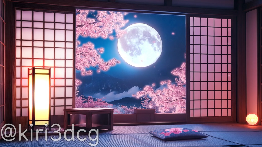 【動く!配信画面セット!】月明かりと桜の間 vtuber様 配信者様向け 歌枠 雑談枠などに♪  配信背景 桜 和室 さくら 夜月 素材 背景 Animated Background【背景ループ素材】