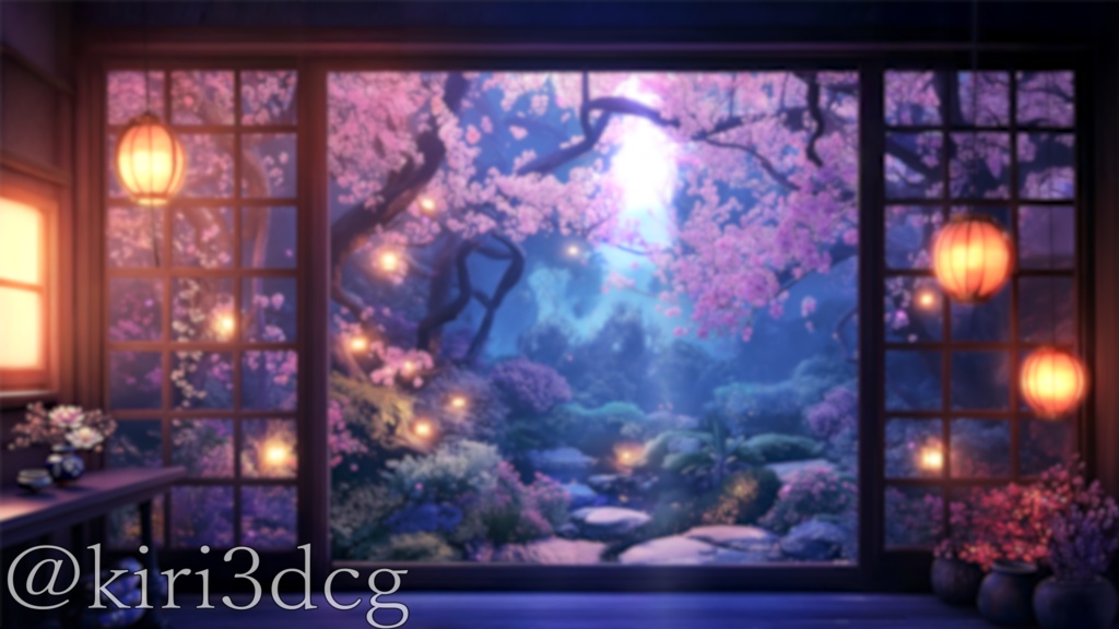 【動く!配信画面セット!】夜に舞う幻想の桜 vtuber様 配信者様向け 歌枠 雑談枠などに♪ 配信背景 桜 幻想的 さくら 夜 素材 背景 Animated Background【背景ループ素材】