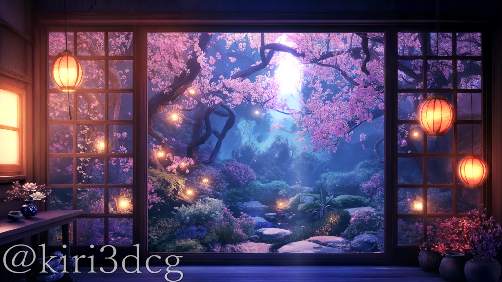 【動く!配信画面セット!】夜に舞う幻想の桜 vtuber様 配信者様向け 歌枠 雑談枠などに♪ 配信背景 桜 幻想的 さくら 夜 素材 背景 Animated Background【背景ループ素材】