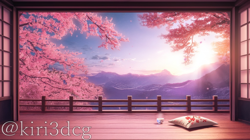 【動く!配信画面セット!】夕日差し桜舞う和室 vtuber様 配信者様向け 歌枠 雑談枠などに♪ 配信背景 桜 幻想的 夕日 さくら 素材 背景 Animated Background【背景ループ素材】