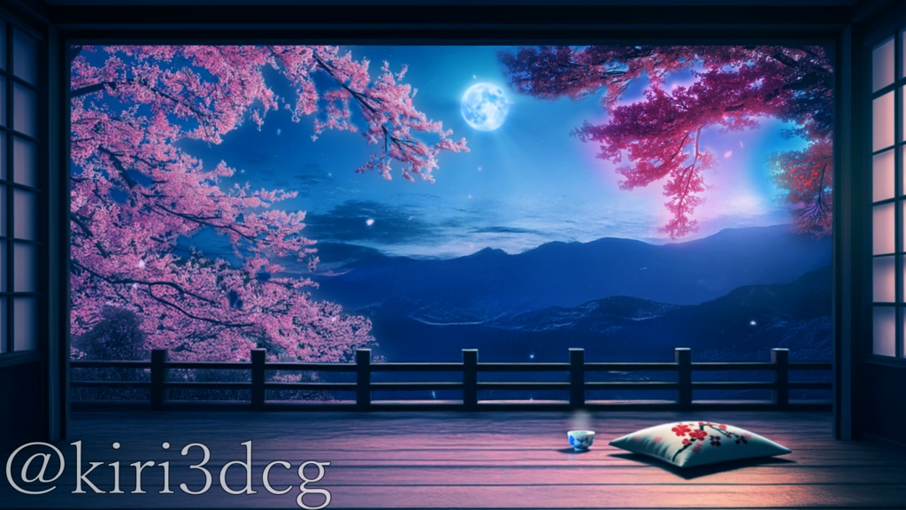 【動く!配信画面セット!】月光差し桜舞う和室 vtuber様 配信者様向け 歌枠 雑談枠などに♪ 配信背景 桜 幻想的 夜桜 月 さくら 素材 背景 Animated Background【背景ループ素材】
