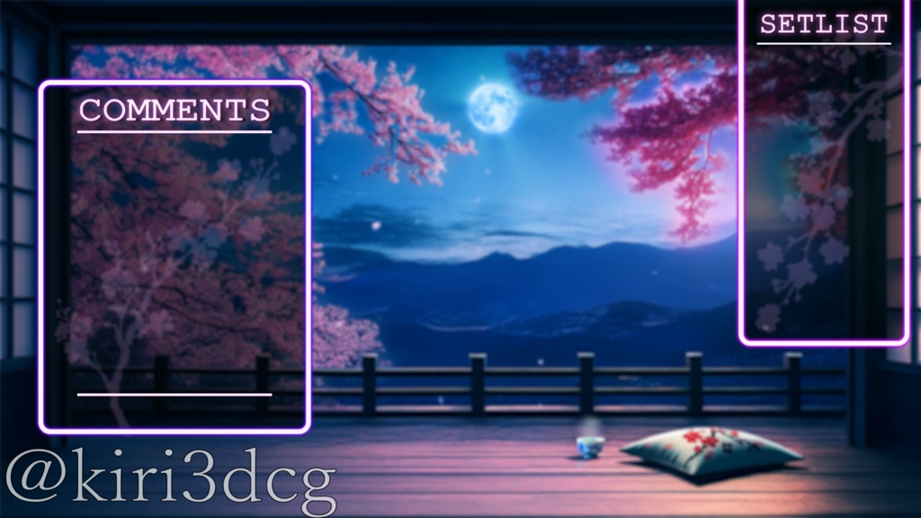 【動く!配信画面セット!】月光差し桜舞う和室 vtuber様 配信者様向け 歌枠 雑談枠などに♪ 配信背景 桜 幻想的 夜桜 月 さくら 素材 背景 Animated Background【背景ループ素材】