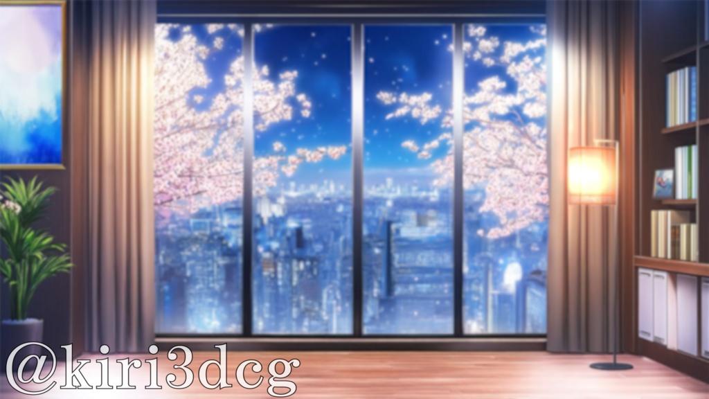 【動く!配信画面セット!】都会の夜桜を望む部屋 vtuber様 配信者様向け 歌枠 雑談枠などに♪ 配信背景 桜 幻想的 夜桜 洋室 さくら 星 素材 背景 Animated Background【背景ループ素材】
