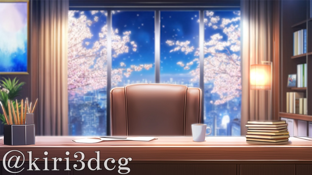 【動く!配信画面セット!】都会の夜桜を望む部屋 vtuber様 配信者様向け 歌枠 雑談枠などに♪ 配信背景 桜 幻想的 夜桜 洋室 さくら 星 素材 背景 Animated Background【背景ループ素材】